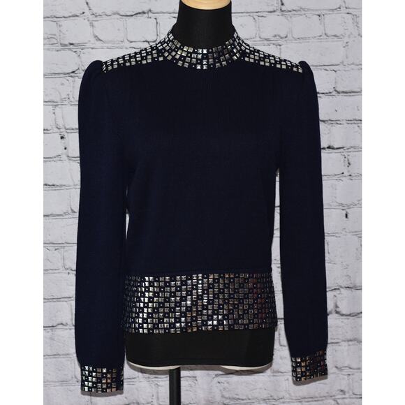 ST. JOHN Evening Embellished Paillette Long Sleeve Knit Stretch Sweater - Picture 1 of 7